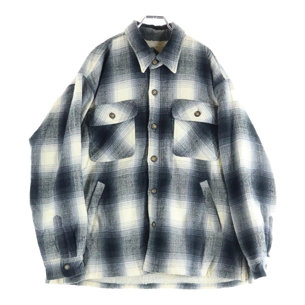 NO BRAND (ノーブランド) BAYLEAF(ベイリーフ) 裏地ボア オンブレチェック 長袖ネルシャツ ブラック/グレー