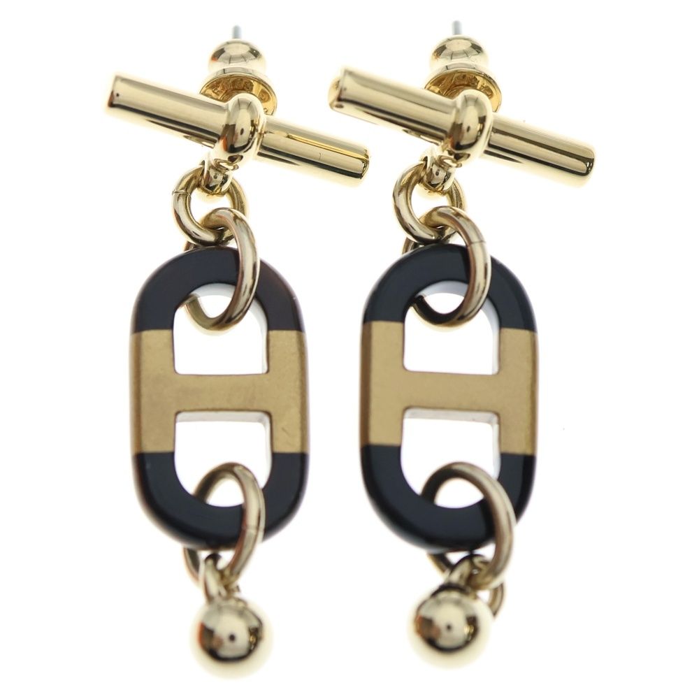 HERMES エルメス シュルメールPM バッファローホーン ピアス ゴールド ブラック