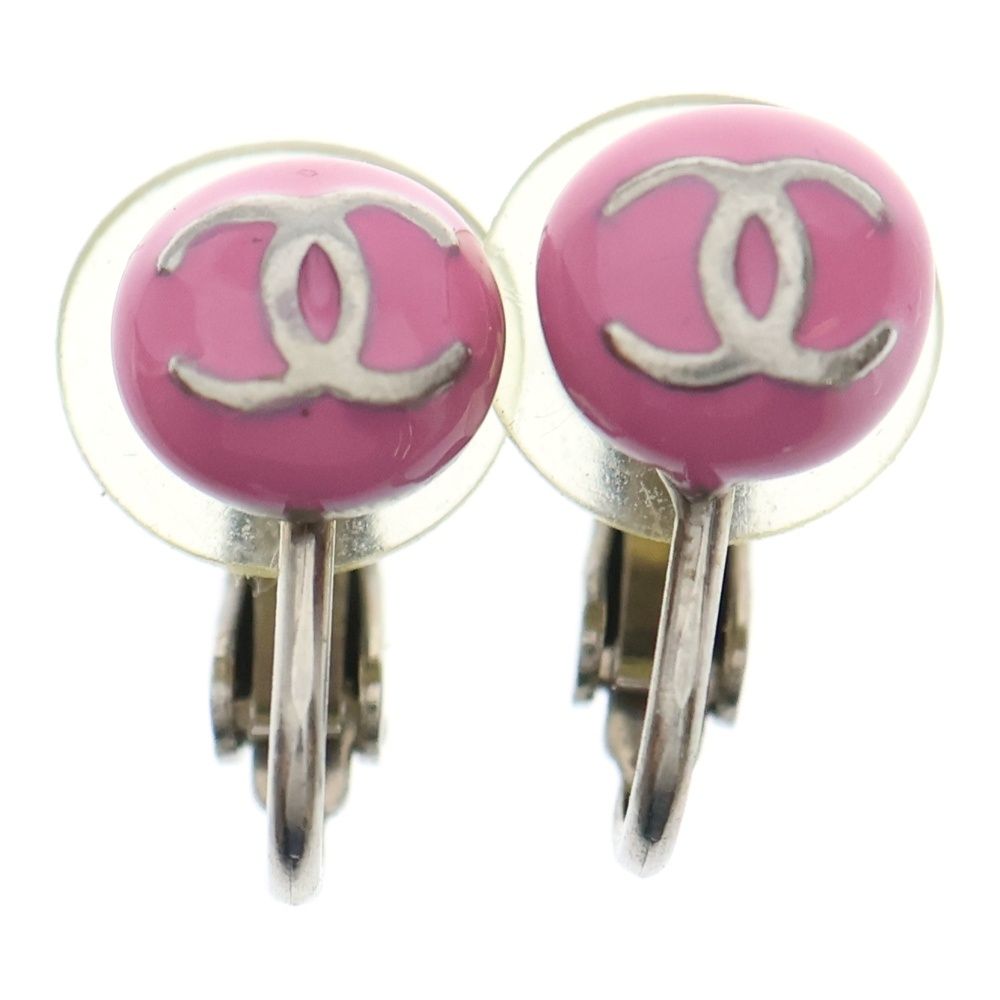 CHANEL シャネル ココマーク コンパクト ワンポイント イヤリング ピンク シルバー