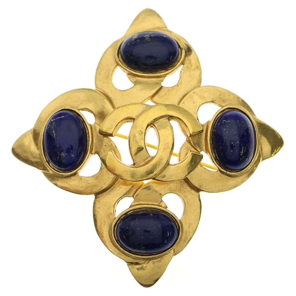 CHANEL シャネル ココマーク ラピスラズリ ストーン ブローチ ピンバッジ ゴールド×ブルー GP