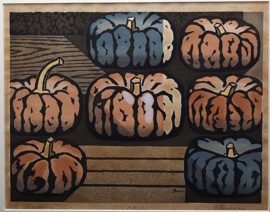 蔵A 5602 c 木版画 稲垣知雄 パンプキンズ かぼちゃ AP 3 10
