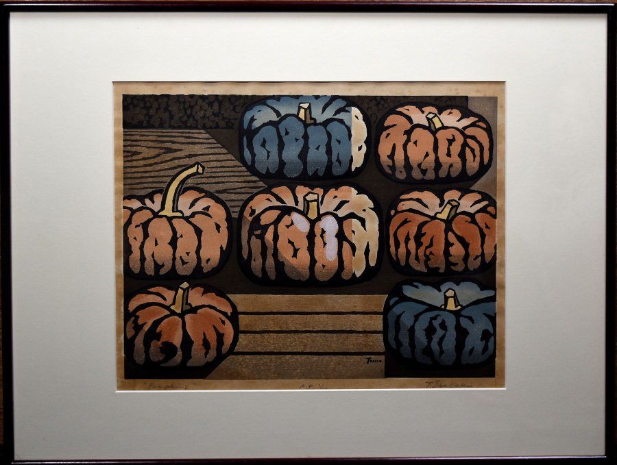 蔵A 5602 c 木版画 稲垣知雄 パンプキンズ かぼちゃ AP 3 10