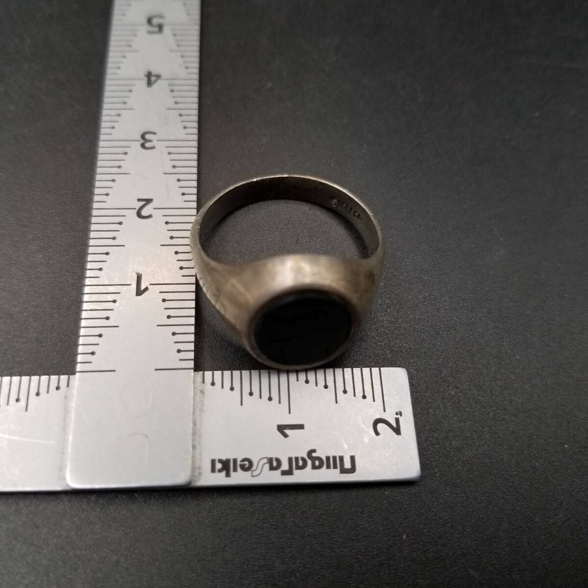 ミニマル オニキス インレイ 925 シルバー ヴィンテージ シグネット