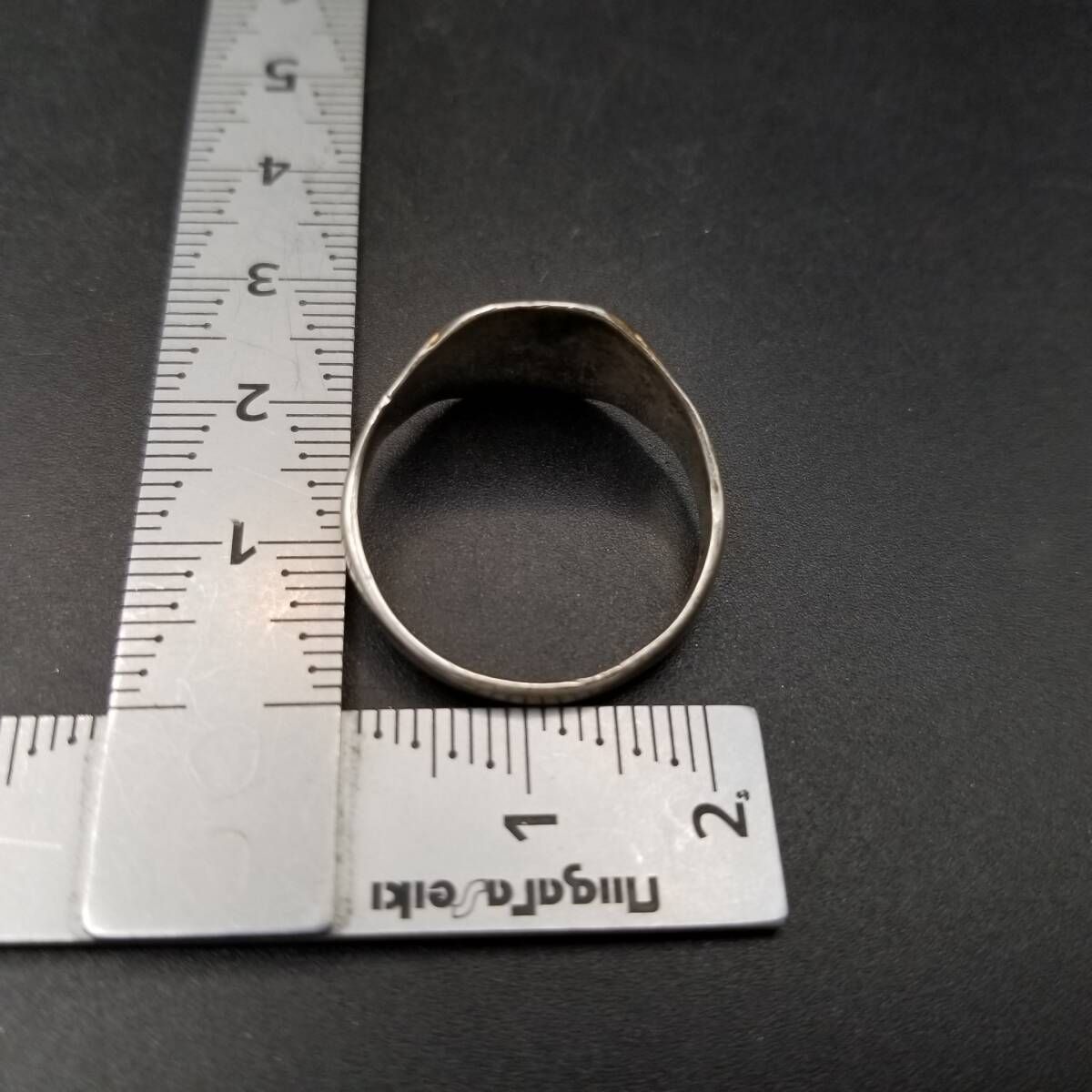 英国 ヴィンテージ フローラル彫金 八角形 925 シルバー シグネット