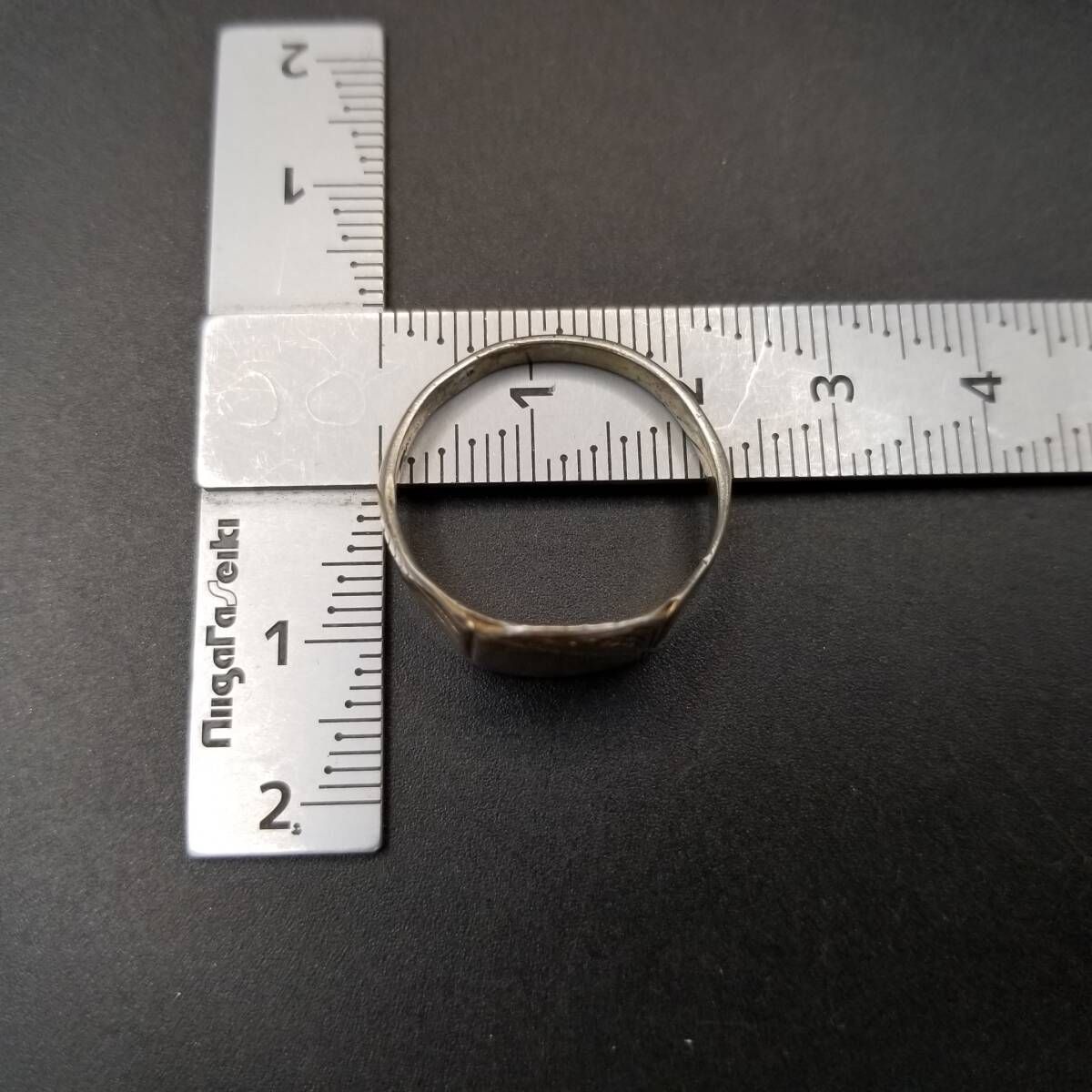 英国 ヴィンテージ フローラル彫金 八角形 925 シルバー シグネット