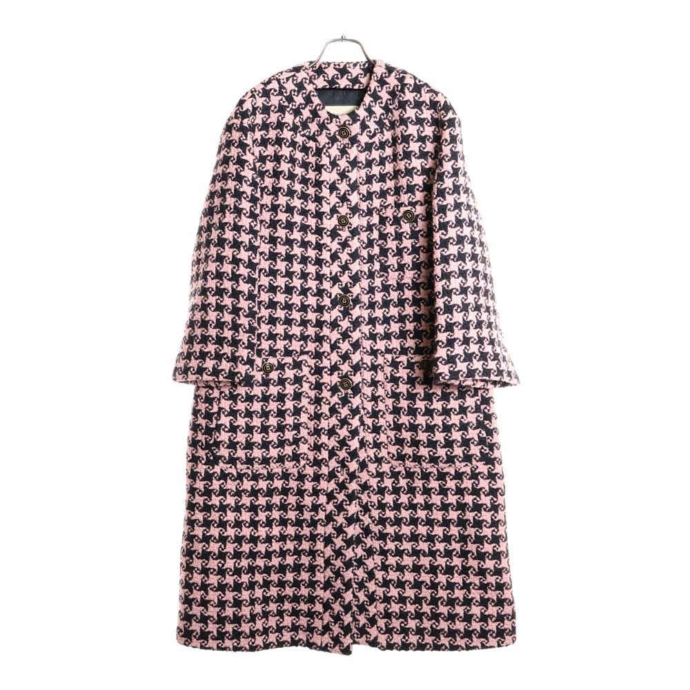 GUCCI グッチ Houndstooth Patterned Coat ウール ツイード コート ピンク ブラック 664249 ZAHMO レディース