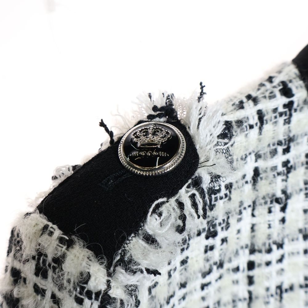  DOLCE - GABBANA ドルチェアンドガッバーナ メタルボタン ツイードジャケット ホワイト ブラック レディース F 28 VWT FMMFT 長袖 シャツ ブラウス