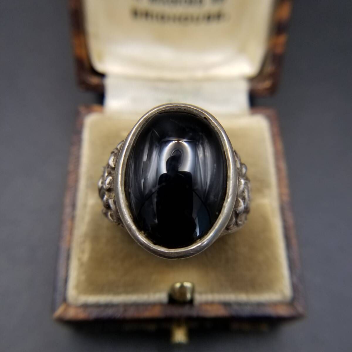 大粒 オニキス オーバル カボション 925 シルバー ヴィンテージ リング