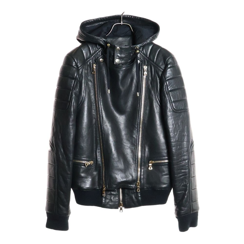 BALMAIN　バルマン　ラムレザー　ジップ　ライダース 未使用 BALMAIN (バルマン) フーデット ラムスキン レザー ライダース