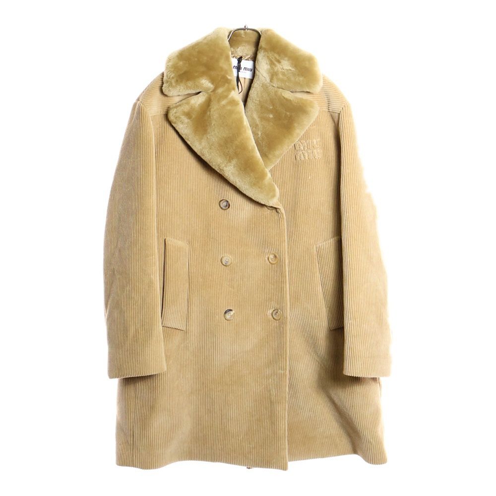 miumiu ミュウミュウ ロゴ刺繍 シアリングトリム コーデュロイコート ロングコート ブラウン MML 990 S 232 130 R レディース