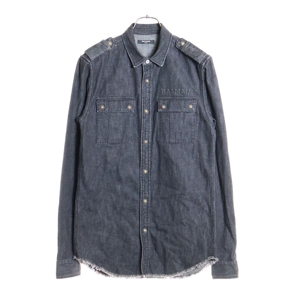 BALMAIN バルマン ミリタリーシャツ エンブレム刺繍 長袖 38 BALMAIN バルマン ミリタリーシャツ エンブレム刺繍 長袖 38 SIZE