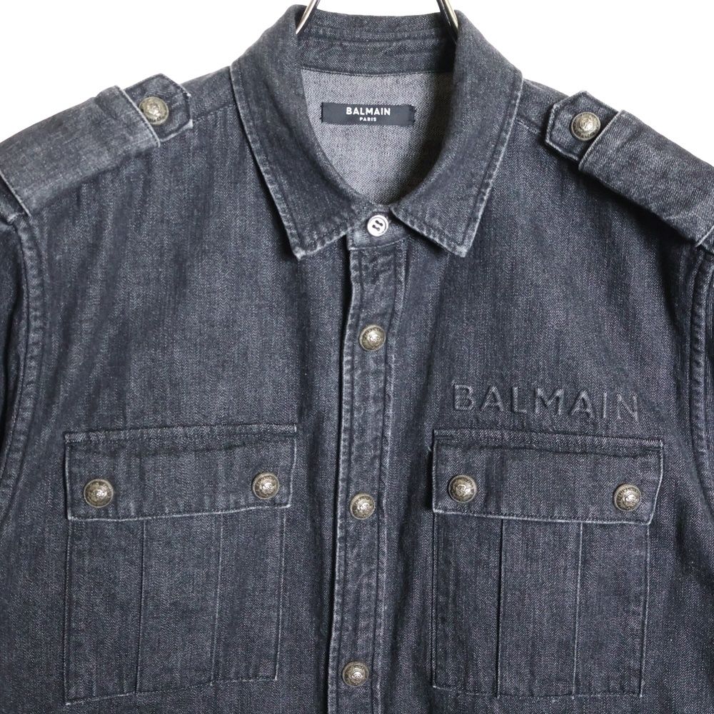 BALMAIN (バルマン) ロゴ刺繍 デニムシャツ 長袖シャツ ブラック