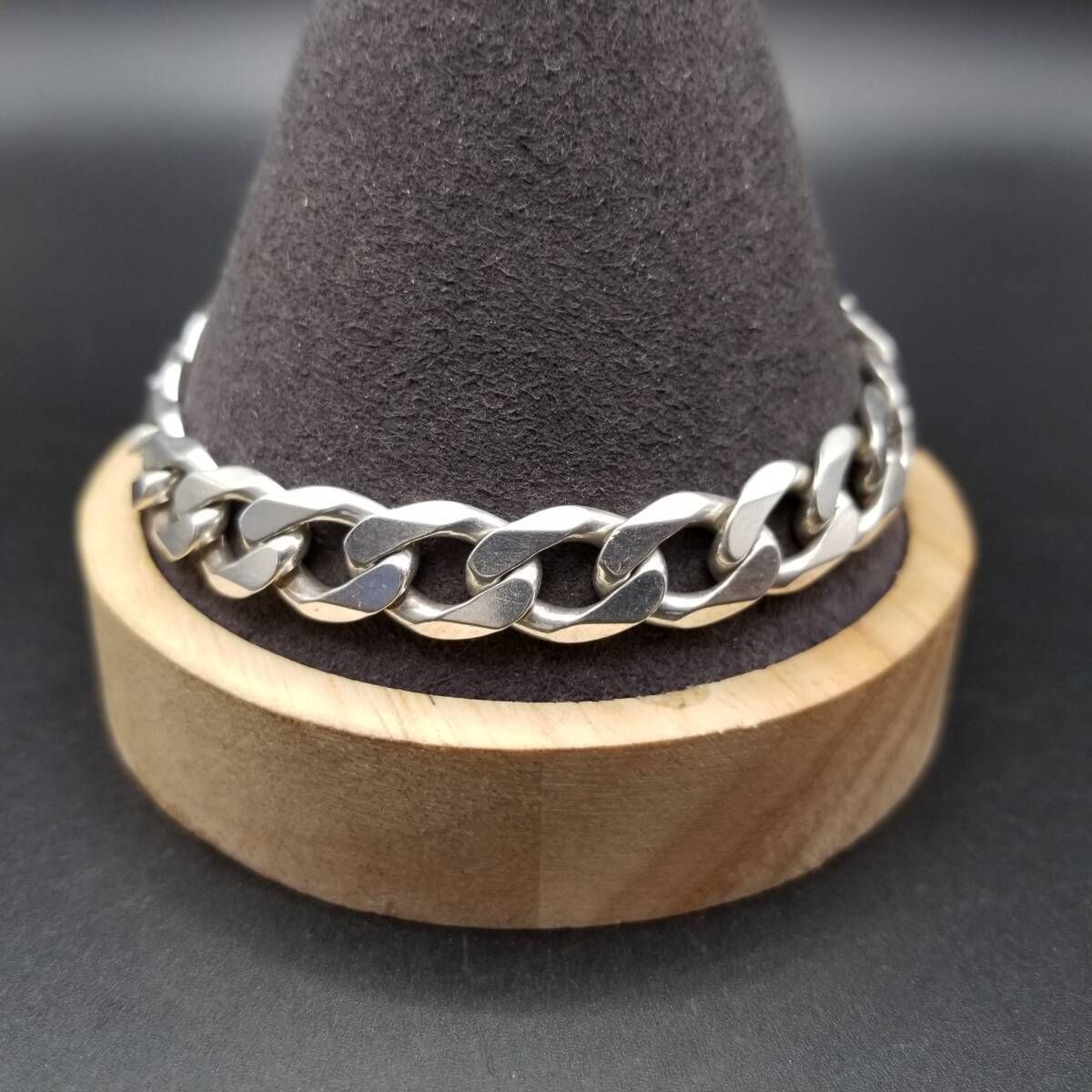 チャンキー 喜平チェーン 925 シルバー ブレスレット 銀 大ぶり 幅広 存在感 英国 Sheffield Convention マーク メンズジュエリー Y 23 Q