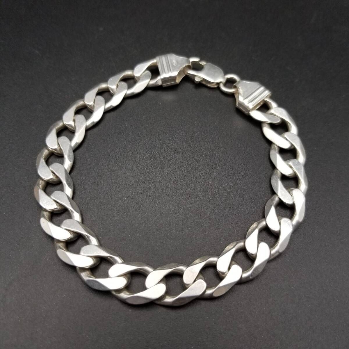 チャンキー 喜平チェーン 925 シルバー ブレスレット 銀 大ぶり 幅広 存在感 英国 Sheffield Convention マーク メンズジュエリー Y 23 Q