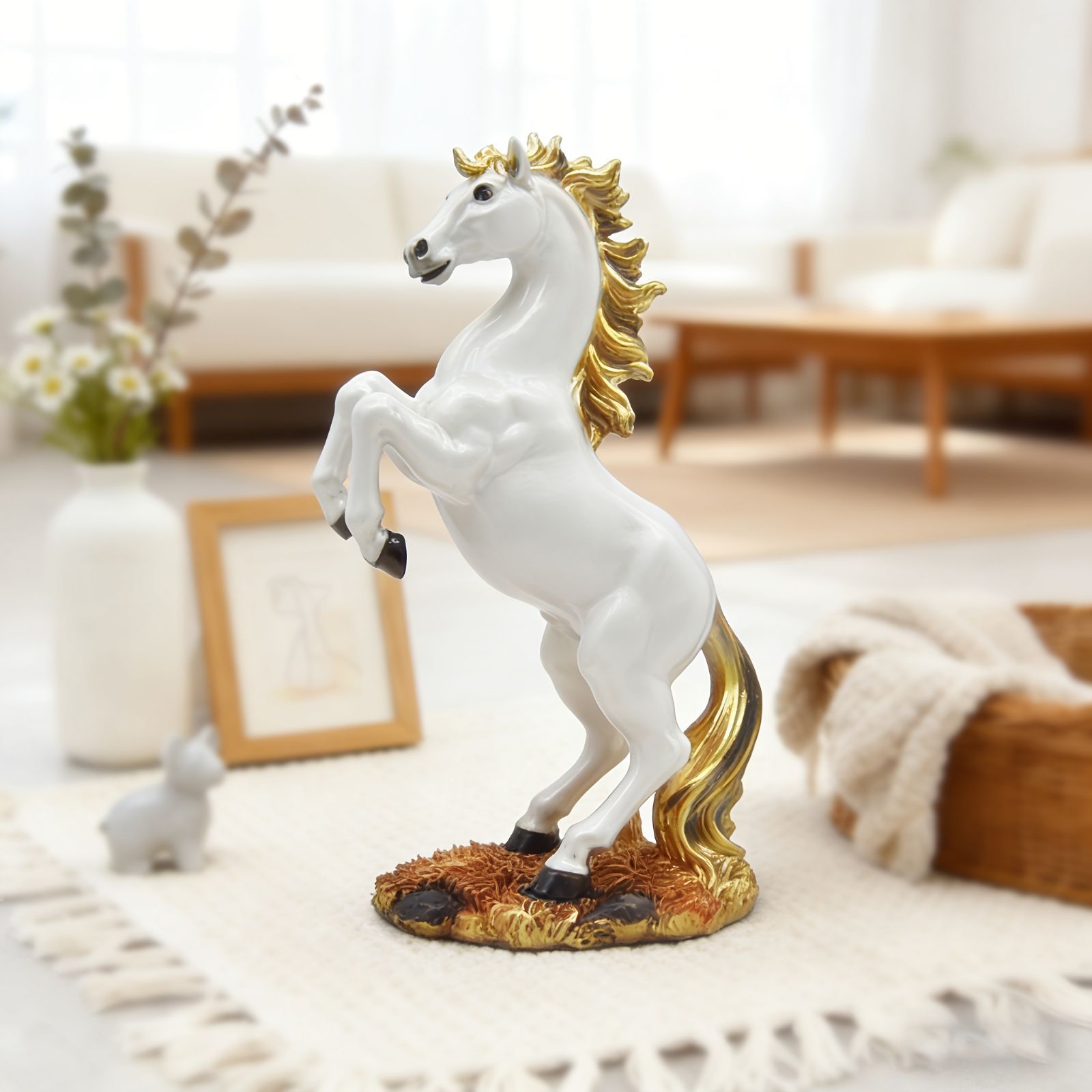 オブジェ 置物 馬 うま ウマ 干支 オーナメント インテリア リアル 樹脂 感 インテリア雑貨 室内 寝室 玄関 リビング ダイニング 庭 ガーデニング プレゼント ギフト ホワイト ブラウン 2種類