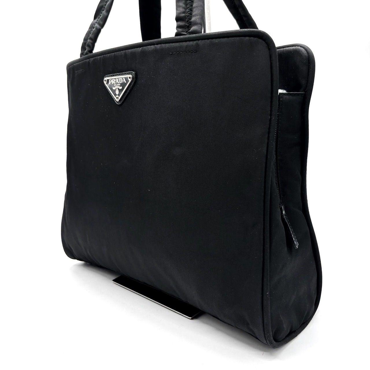 良品】 PRADA プラダ 三角プレート ハンドバッグ ブラック 黒 トート 