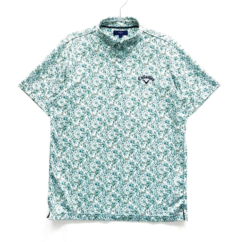 サイズ L キャロウェイ モデル 半袖ポロシャツ ボタンダウン 総柄 グリーン系 ゴルフウェア メンズ ストスト