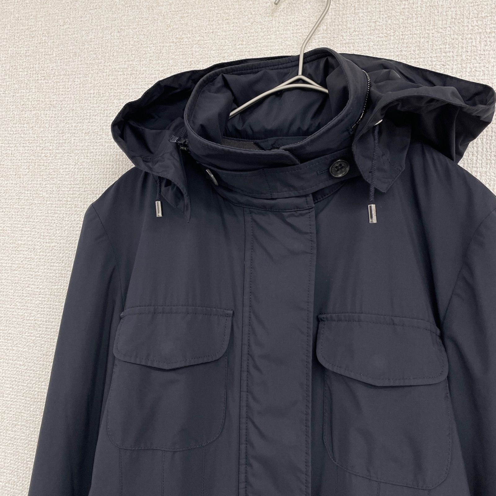 Loro Piana ロロピアーナ ロングコート ナイロン フード ネイビー