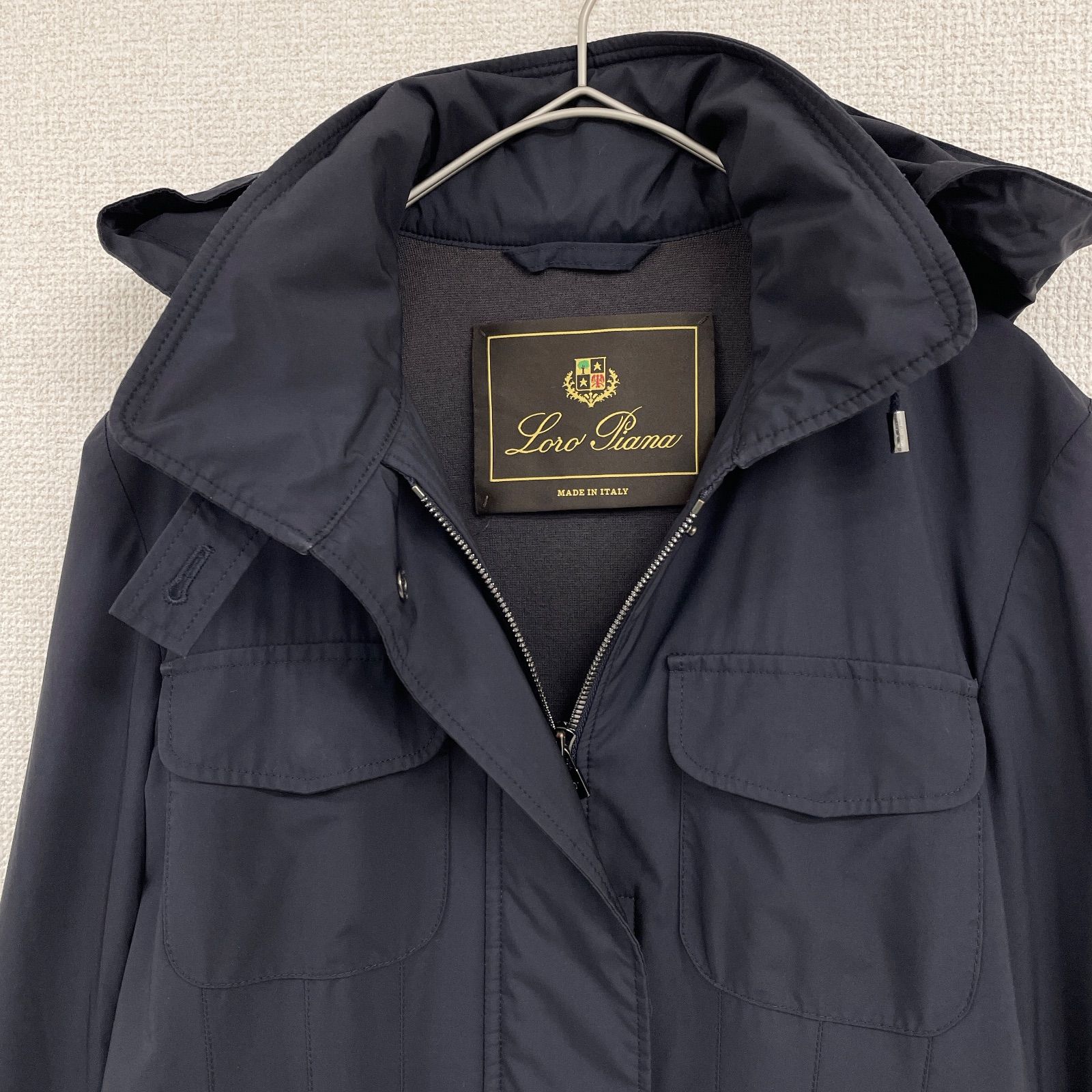 Loro Piana ロロピアーナ ロングコート ナイロン フード ネイビー 