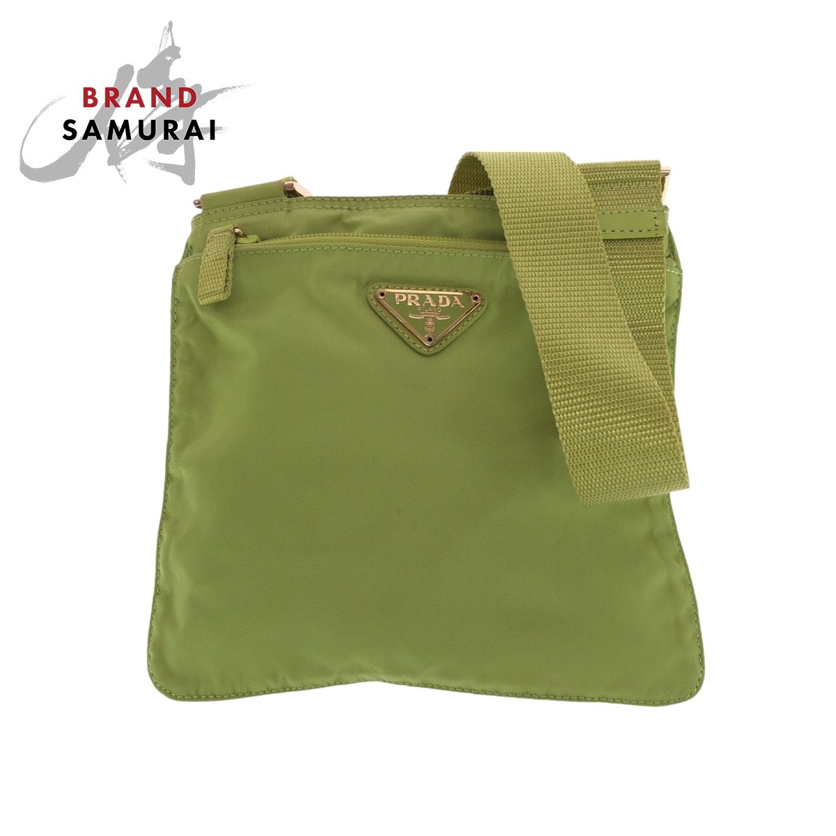 美品 PRADA プラダ テスート 三角ロゴプレート ライトグリーン
