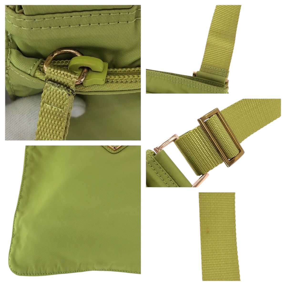 美品 PRADA プラダ テスート 三角ロゴプレート ライトグリーン