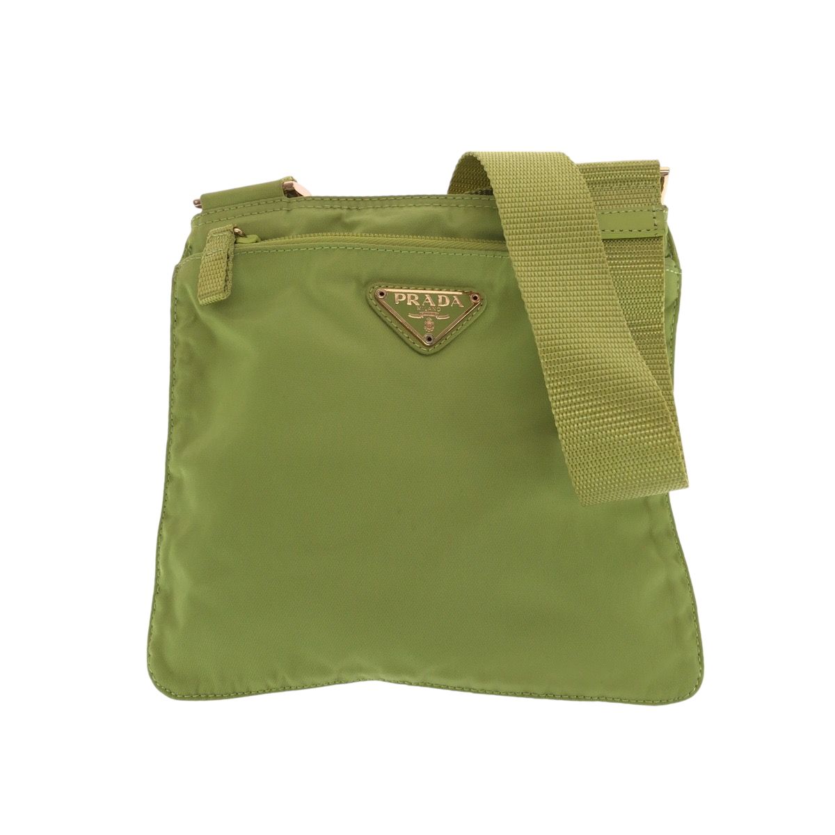 美品 PRADA プラダ テスート 三角ロゴプレート ライトグリーン