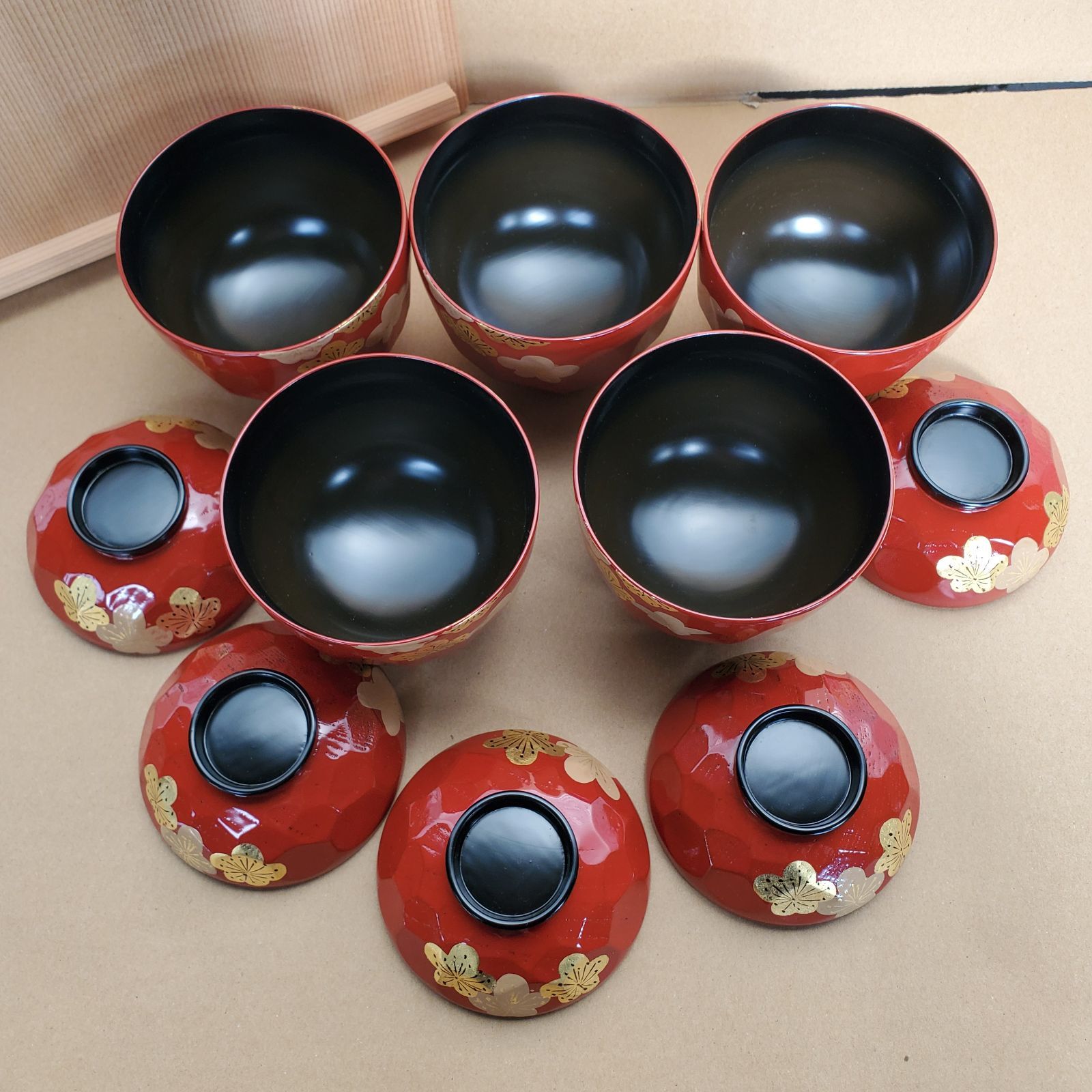 未使用】象彦 5客セット お吸い物椀 直径9㎝ 梅花 お椀 京都 平安象彦