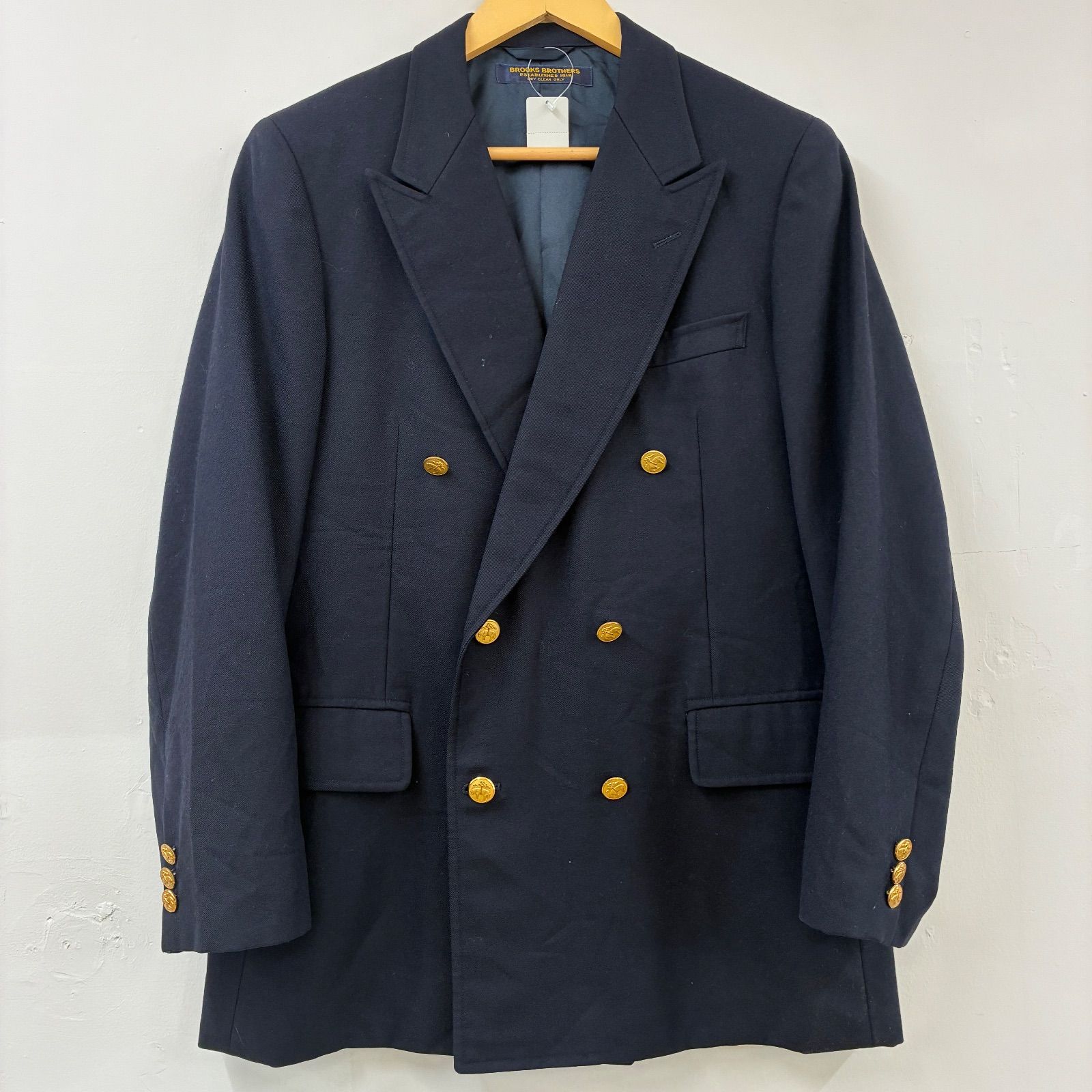 90s ブルックスブラザーズ 紺ブレ ダブルブレスト カシミヤ混 L相当 金