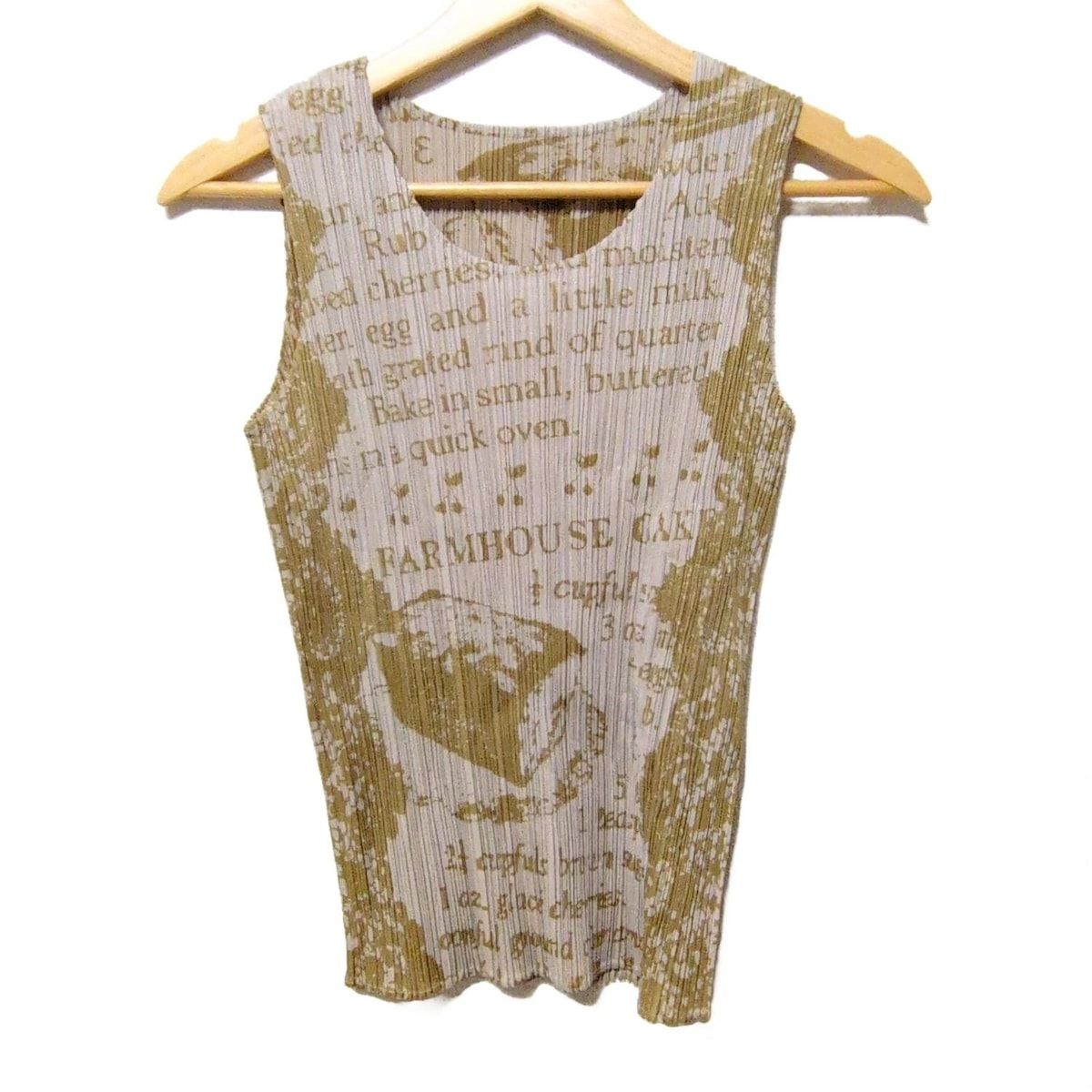 PLEATS PLEASE プリーツプリーズ ノースリーブカットソー サイズ3 L レディース ベージュ カーキ クルーネック プリーツ