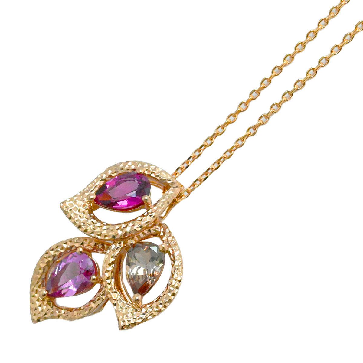 タサキ TASAKI 750 SG サクラゴールド ガーネット リーフモチーフ ペアシェイプ ピンクゴールドネックレス レディース