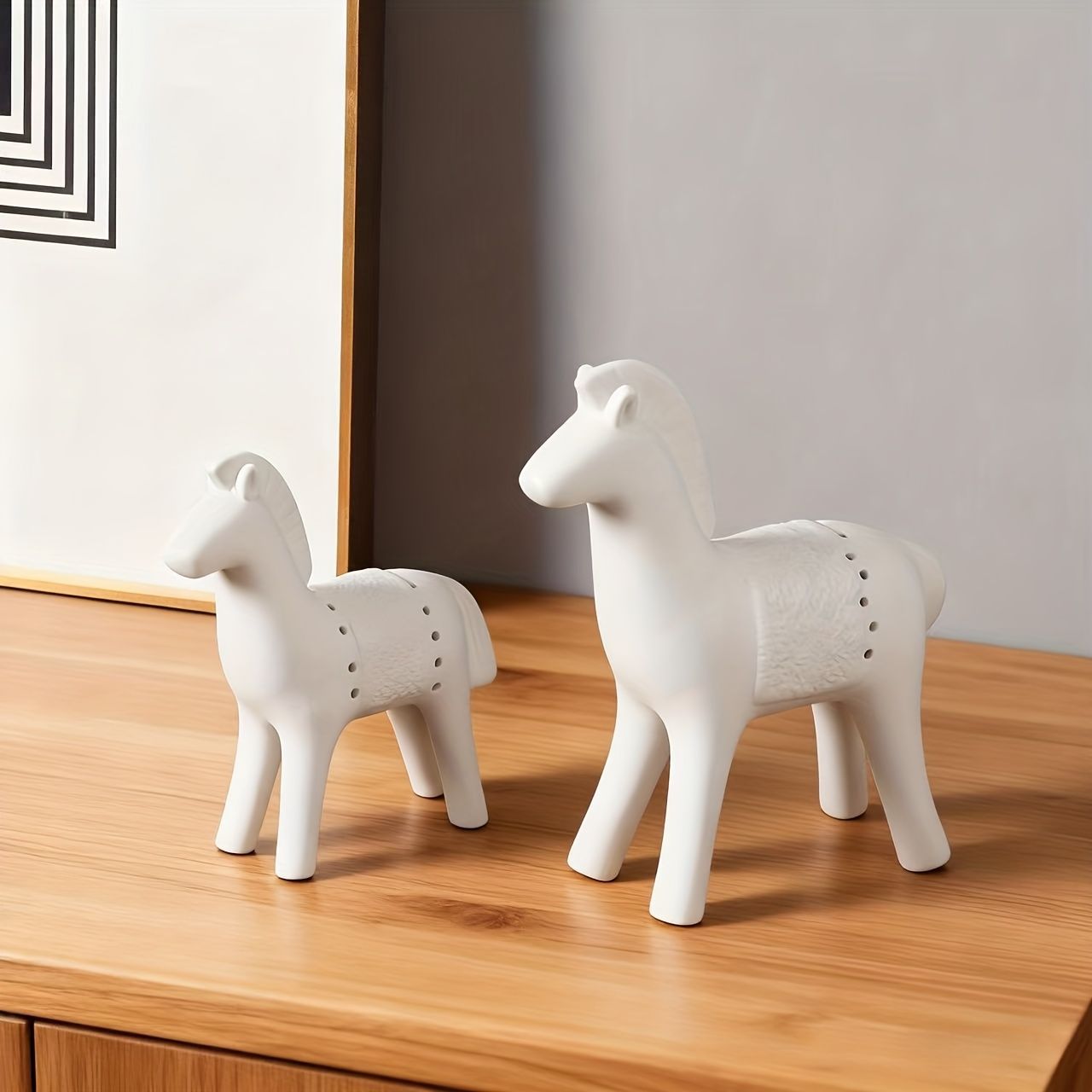  オブジェ 置物 オーナメント 2頭の馬 うま ウマ 干支 正月飾り 装飾 セラミック シンプル モダン インテリア ミニサイズ 室内 屋内 インテリア雑貨 玄関 リビング ダイニング インテリア小物 棚装飾 目覚まし時計 置物 インテリア小物