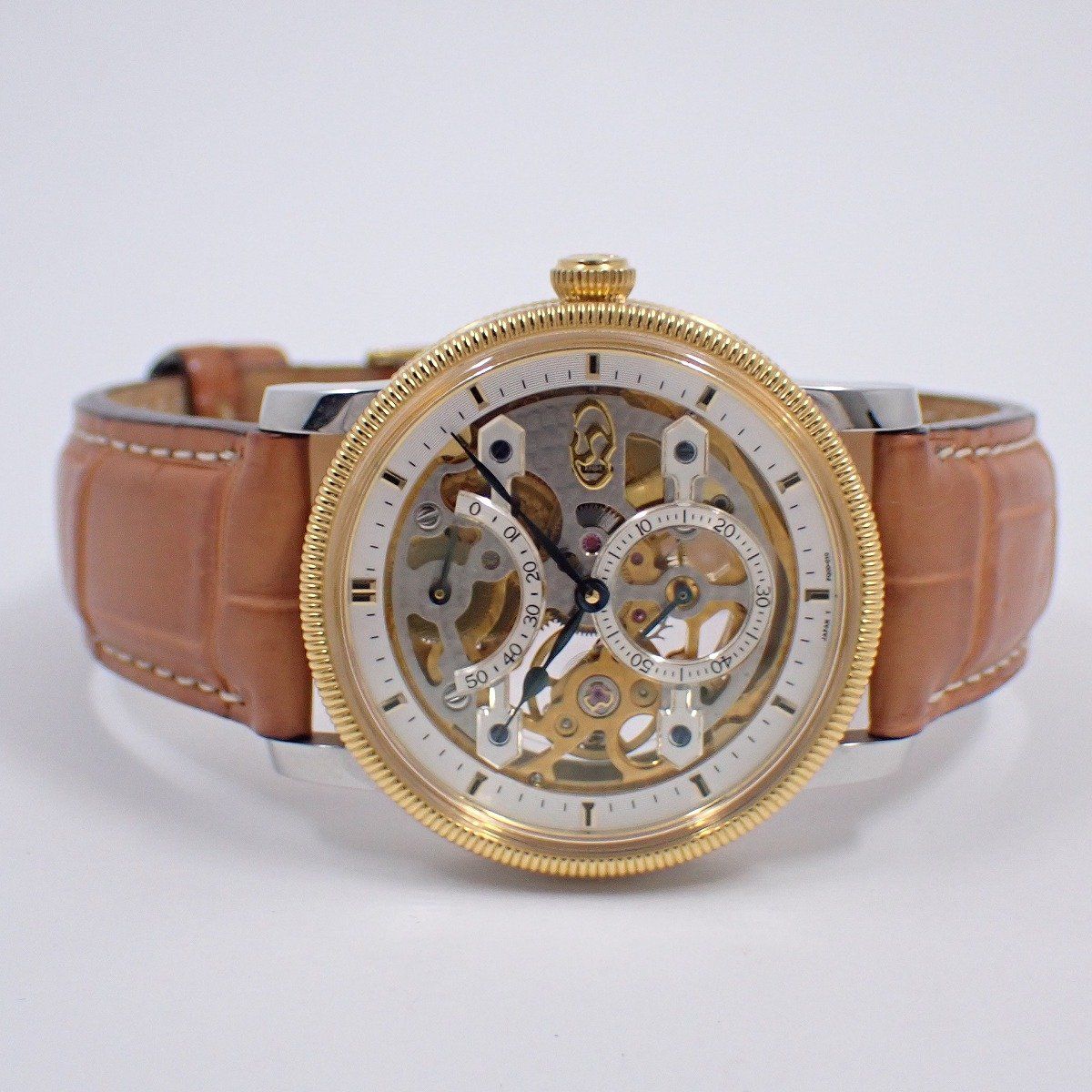 オリエントスター ロイヤル スケルトン 手巻き メンズ 腕時計 コンビ 革ベルト