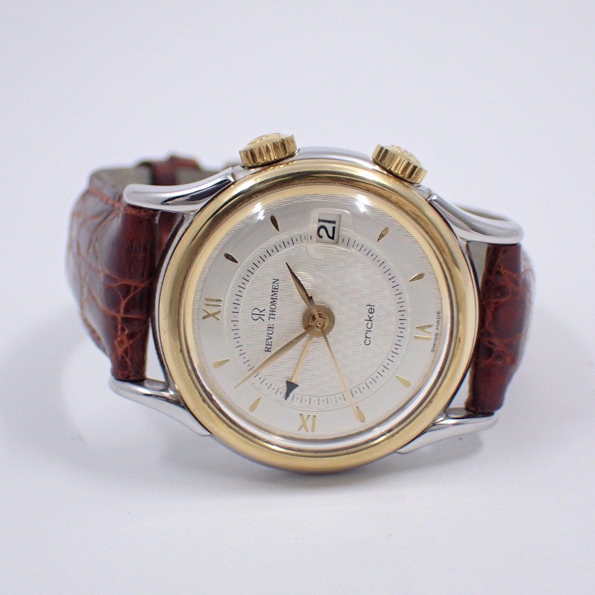 レビュートーメン クリケット カレンダー 850本 手巻きアラーム メンズ 腕時計 革ベルト 8318001