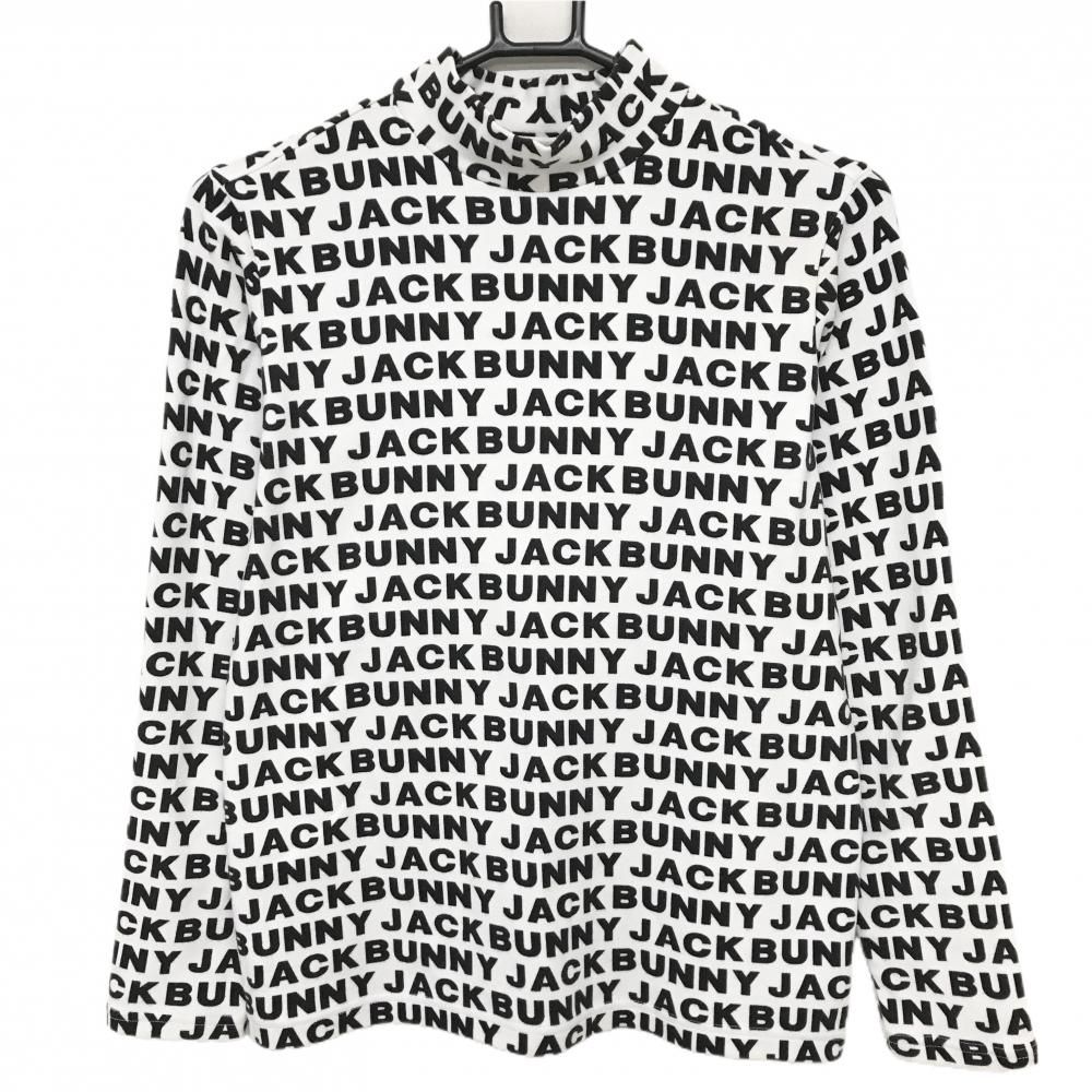 ジャックバニー 長袖ハイネックシャツ 白×黒 ロゴ総柄 レディース 2(L