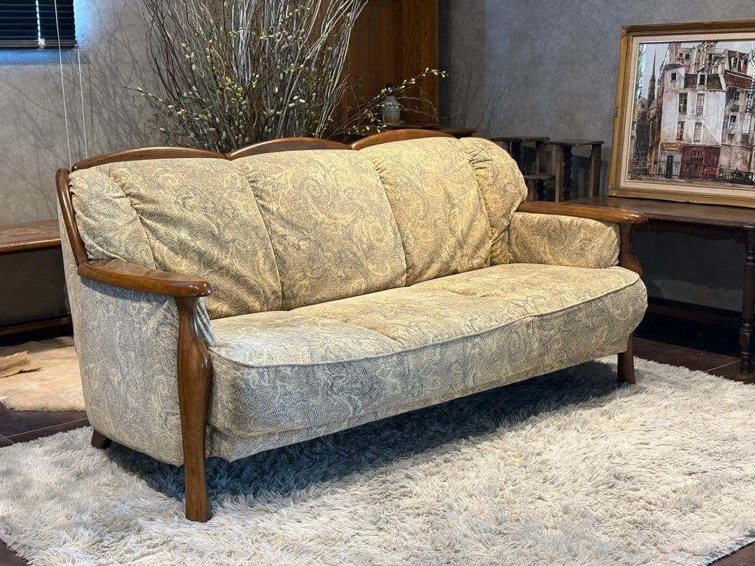 3人掛けソファ 3Pソファ ファブリック生地 アンティーク ビンテージ SZ