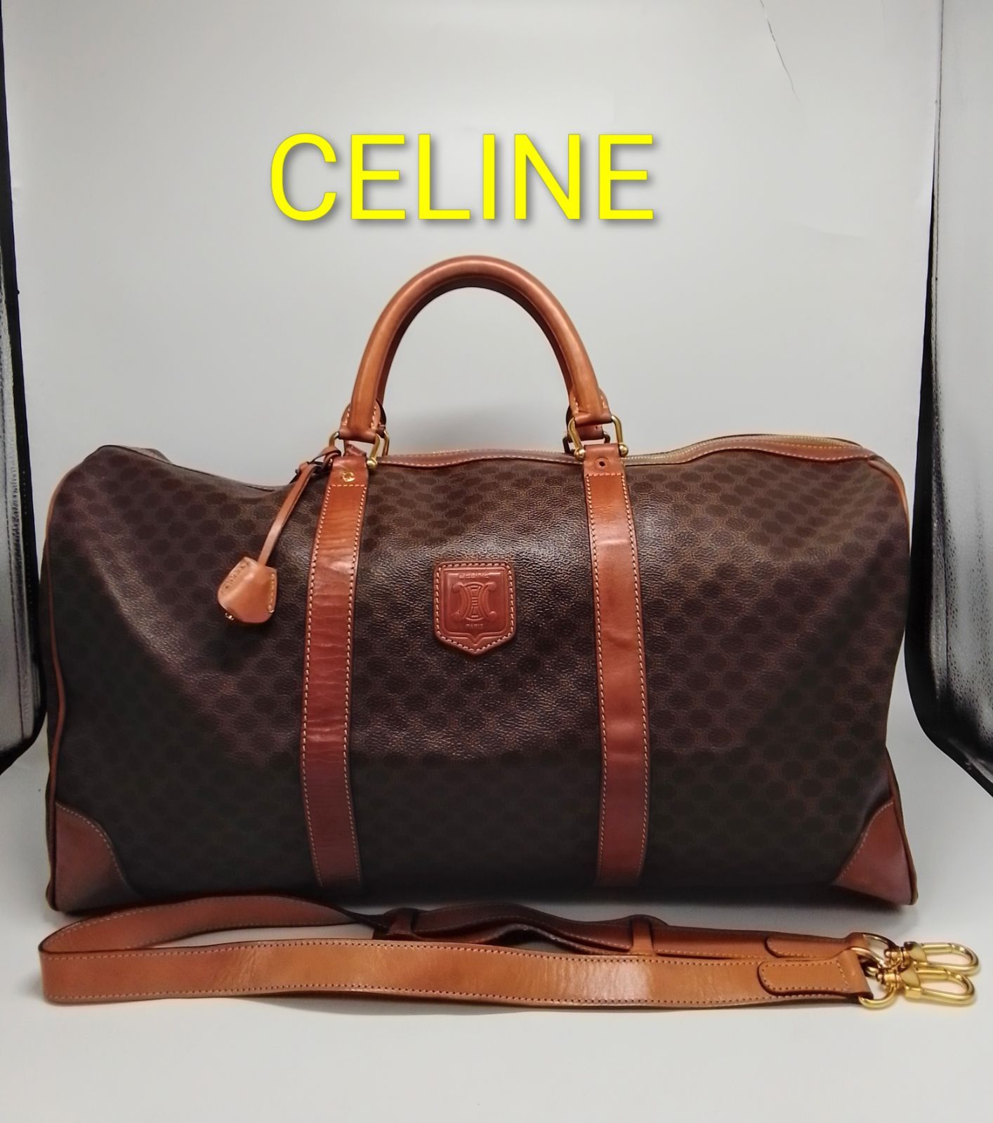 APN 01 セリーヌ マカダム ボストンバッグ ストラップ付き ゴールド金具