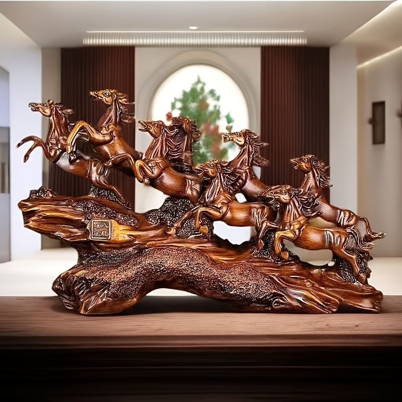 オブジェ 置物 8頭の馬 うま ウマ ホース 干支 正月飾り 彫刻風 感 装飾 樹脂 インテリア リアル 室内 屋内 インテリア雑貨 玄関 リビング ダイニング インテリア小物 棚装飾