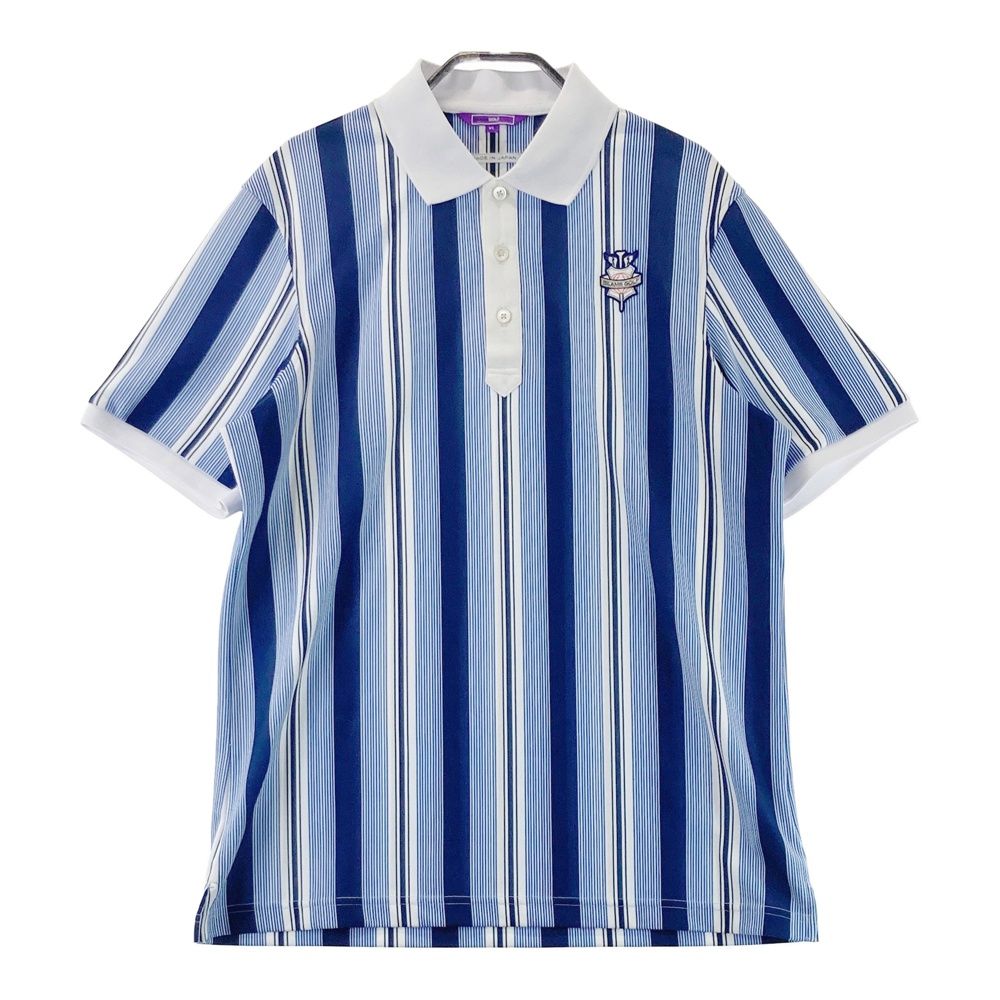 ビームスゴルフ パープルレーベル 切替 ポロシャツ ブルー ストライプ Sサイズ ビームスゴルフ パープルレーベル 切替 ポロシャツ ブルー ストライプ