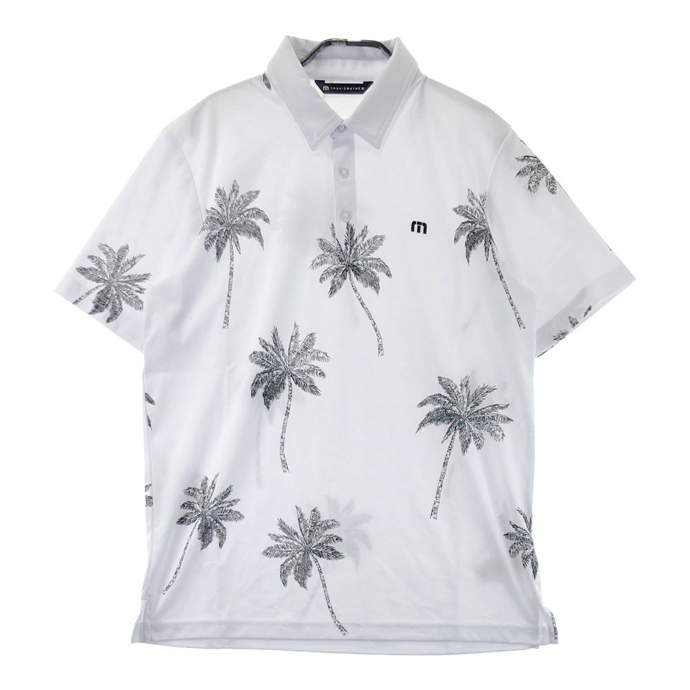 サイズ L TRAVIS MATHEW トラビスマシュー 半袖ポロシャツ ヤシの木柄 ホワイト系 ゴルフウェア メンズ ストスト