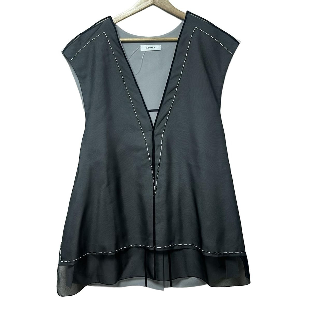 ADORE アドーア ノースリーブカットソー サイズ38 M レディース レイヤードエンブロイダリーブラウス 531 4210601 黒 ダークグレー