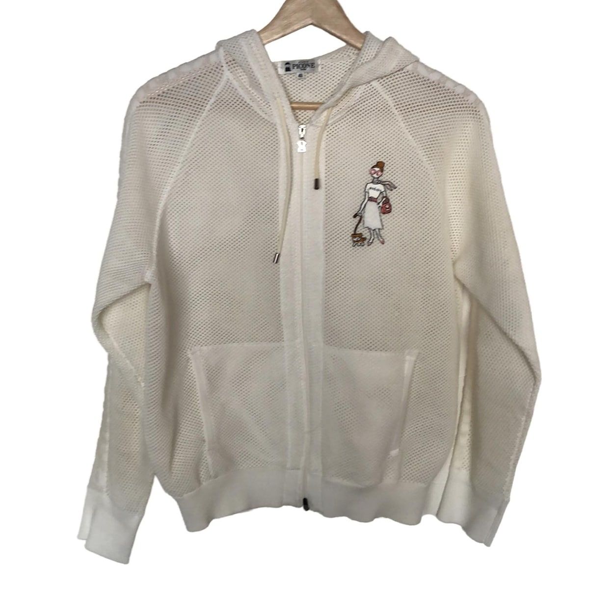 PICONE ピッコーネ パーカー サイズ40 M レディース 白 マルチ 長袖 メッシュ ビーズ 刺繍 ジップアップ