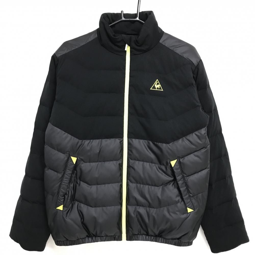 ルコックゴルフ ダウンジャケット 黒 イエロー系 ロゴ刺しゅう 切替 メンズ M ゴルフウェア le coq sportif