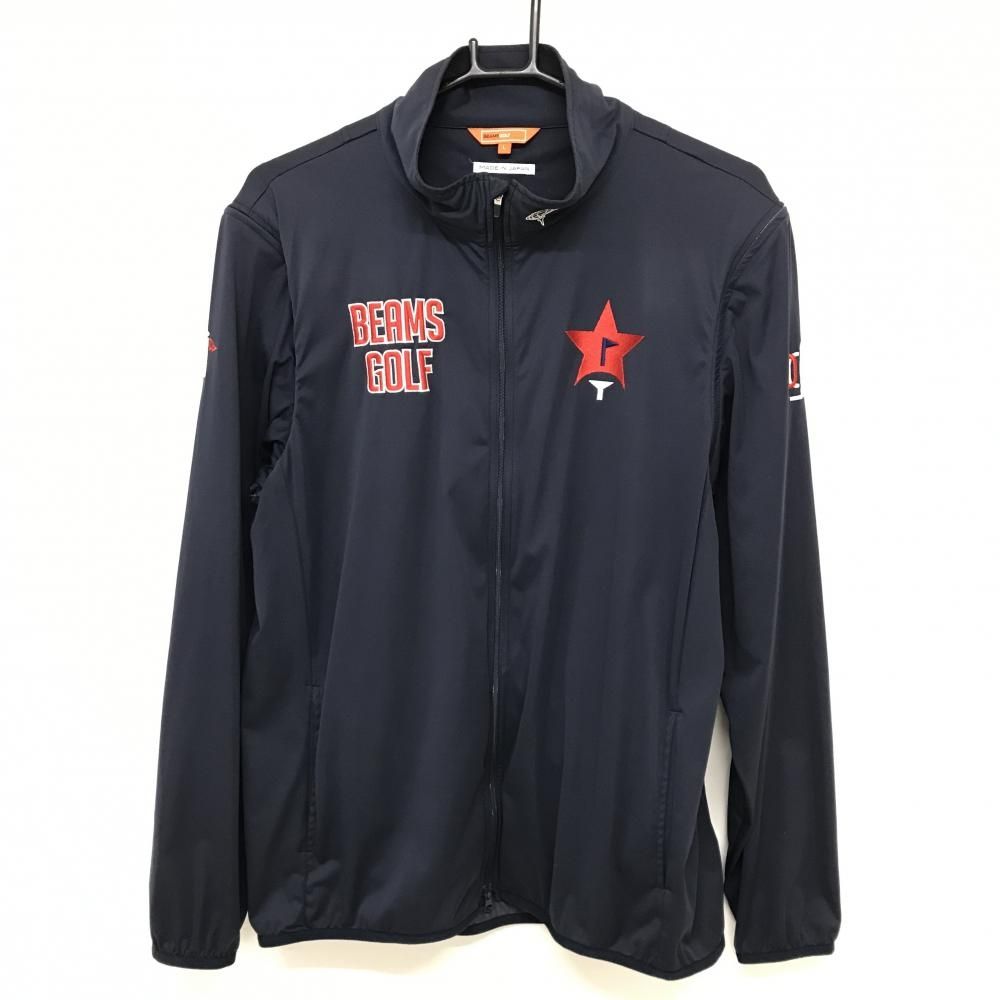 美品】ビームスゴルフ 2WAYジャケット ネイビー×レッド 袖着脱可 ロゴ