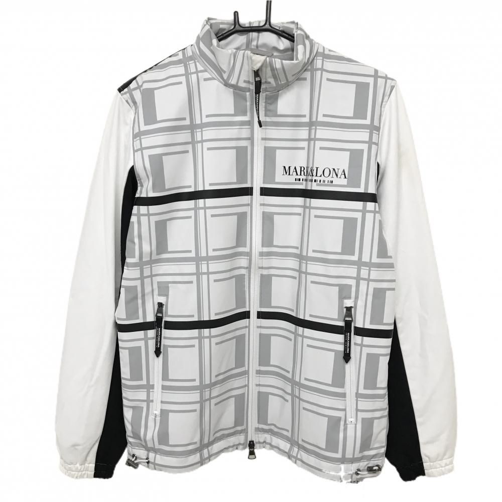 マークアンドロナ 中綿異素材ジャケット 白 グレー 黒 身頃総柄 メンズ 46 M ゴルフウェア MARK＆LONA