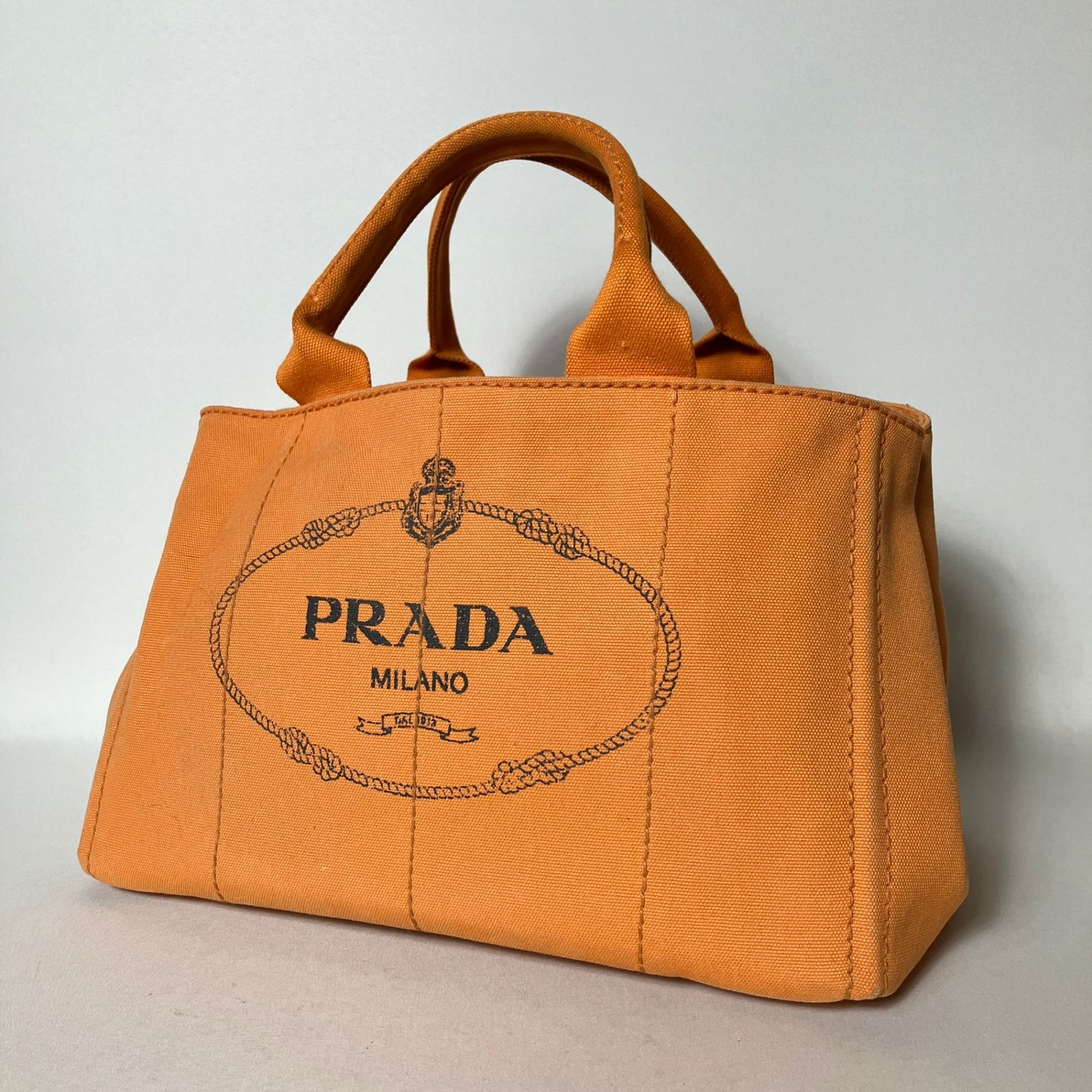 2511-251｜美品｜プラダ カナパ トートバッグ キャンバス オレンジ 