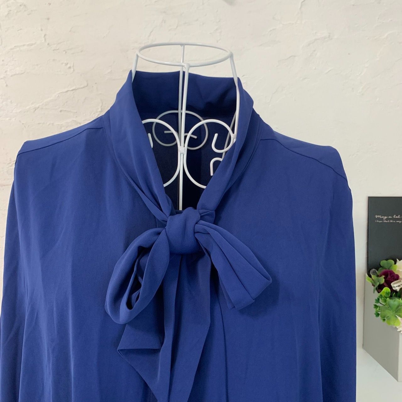 Fitme Moi フィットミーモア レディース トップス チュニック 青 ボウタイ 7分袖 ドルマンスリーブ ゆったり ELL 3 L 膝丈ワンピース