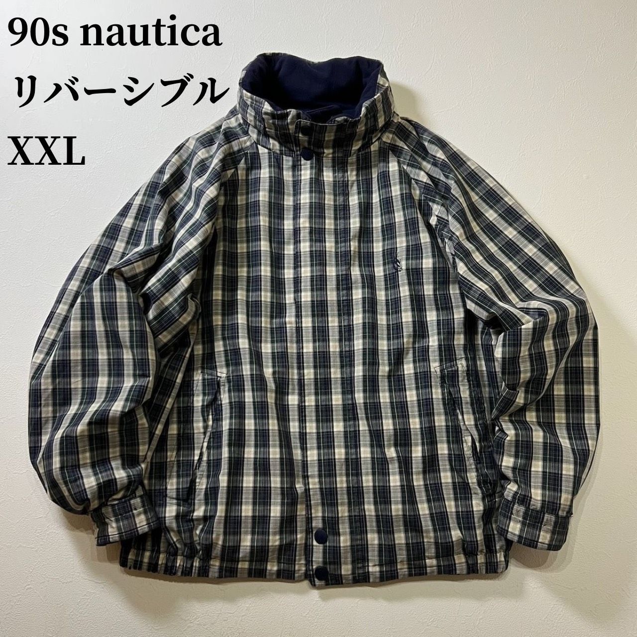90s nautica リバーシブル フリース チェック ブルゾン スイングトップ