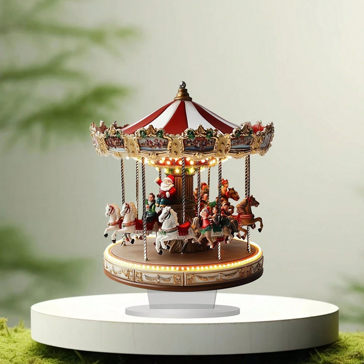 レトロ な クリスマス　飾り holiday carousel 1個 モダンアクリル回転式デスクトップデコレーション、2D回転式