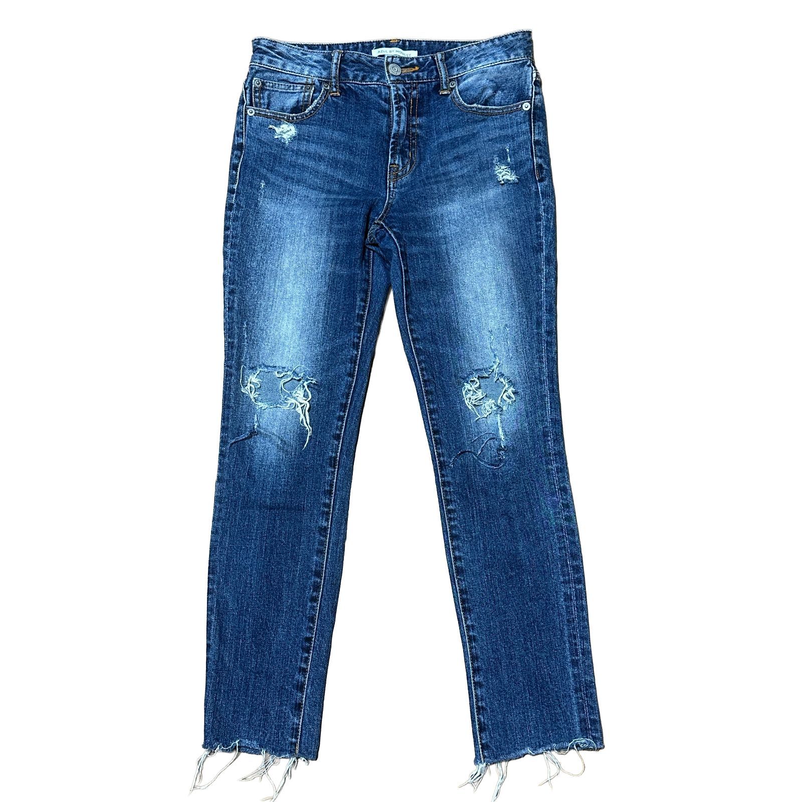 AZUL BY MOUSSY クロップド クラッシュ スキニーデニム インディゴ 