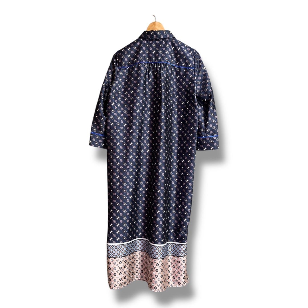 MARELLA マレーラ 総柄 シャツワンピース 長袖 羽織り トップス ベルト付き 光沢感 ロングシャツ シャツワンピ レディース サイズ38 ネイビー系 春 23 No.K 1038